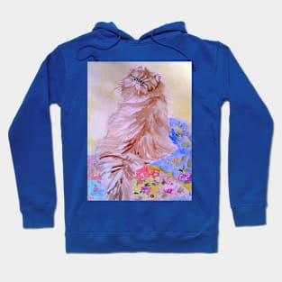 Cat On A Patchwork Quilt Watercolor Art Painting Hoodie